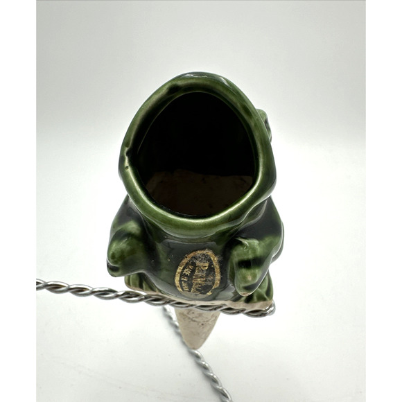 1960's Green Glaze Bull Frog Plant Watering Spike - Picture 2 of 6